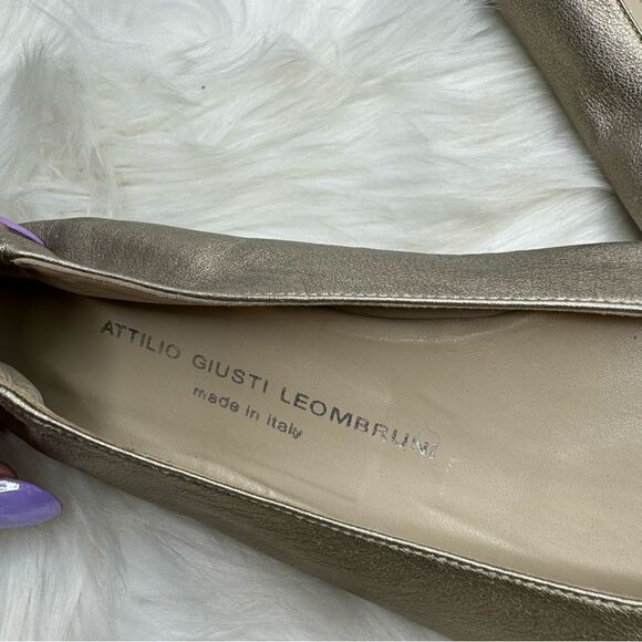 Attilio Giusti Leombruni (AGL) Metallic Peep Toe Leather Flats 41.5 - Picture 3 of 9